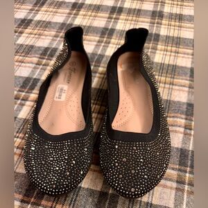 Sparkling Black Rhinestone Ballet Flats with Cushioned Insole